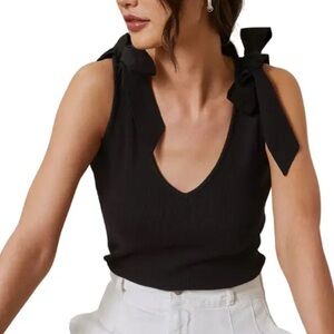 Anthropologie Black Tank Top with Tie Front